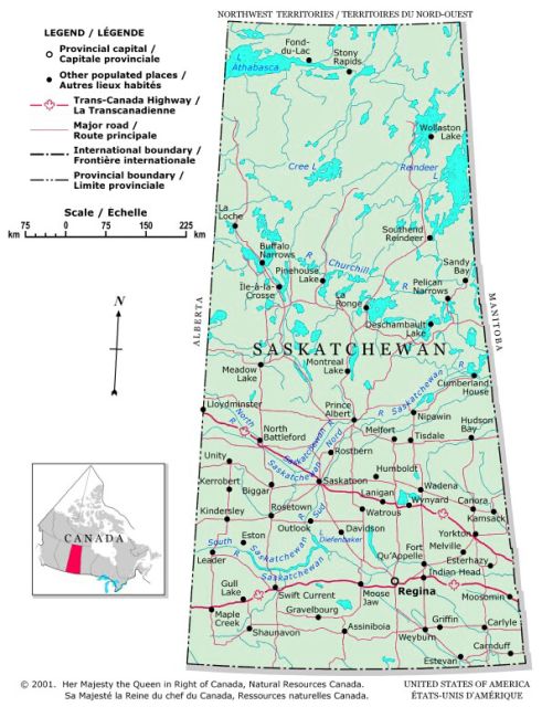 Map of Saskatchewan, Canada