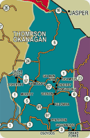 Map of Thompson and Okanagan Regions, British Columbia, Canada