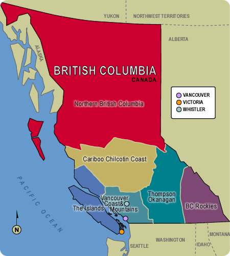 Map of British Columbia Regions, Canada
