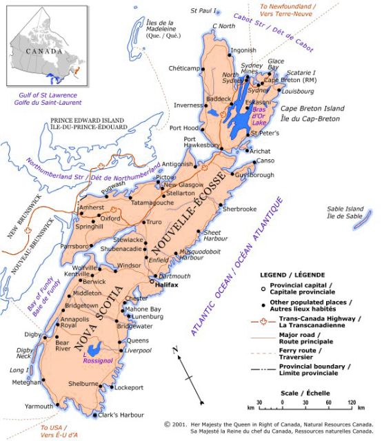 Map of Nova Scotia, Canada