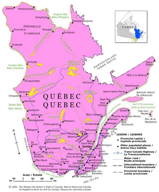 Map of Quebec, Canada