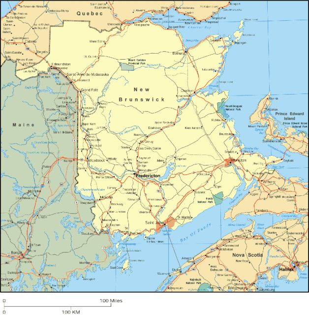 Map of New Brunswick, Canada