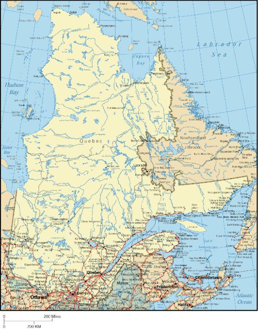 Map of Quebec, Canada