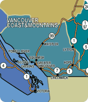 Map of Vancouver Coast and Mountains Region, British Columbia, Canada