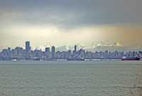 Vancouver and Coast Mountains from BC Ferry, December 2008, British Columbia, Canada CM11-53