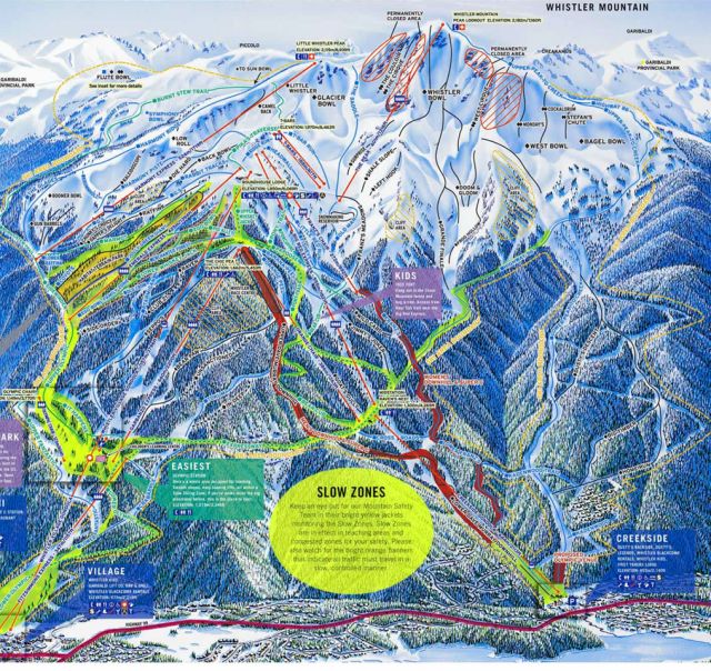 Trail Map of Whistler Mountain, Whistler, British Columbia, Canada